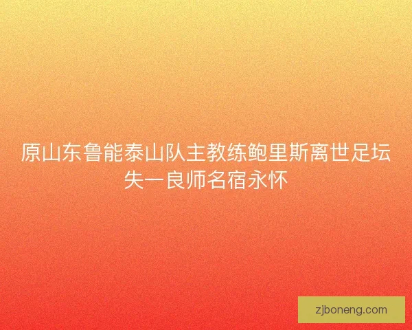 原山东鲁能泰山队主教练鲍里斯离世足坛失一良师名宿永怀